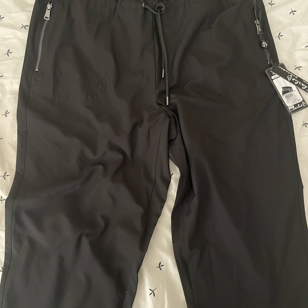 CHARLIE B Black Track Pants with Zipper Details